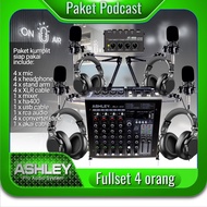 paket podcast 4 orang 4 mic, stand, live mixer ashley