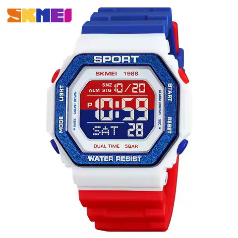 SKMEI Boys' sports watch, fashionable square dial, multifunctional waterproof electronic watch, chil