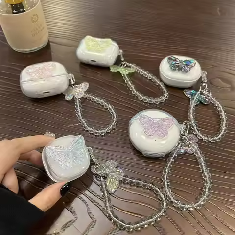 For Redmi Buds 3 Pro Case Luxury Crystal Butterfly Keychain Shell Silicone Clear Earphone Protect Co