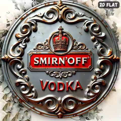 falt, A woman holding up a sign that says Smirnoff vodka.Wreath Sign, 8-inch, Round Aluminum Sign - 