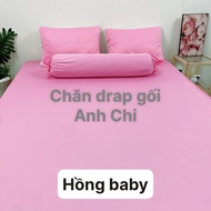 Bộ drap/ga/ra thun trơn màu hồng baby 1m6/1m8 (chân nệm dưới 18cm). Bộ drap thun. Bộ ra thun. Bộ gra