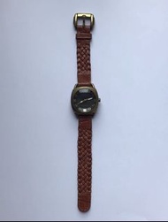 KENNETH COLE REACTION 全古銅色圓形黑色錶面啡色皮帶手錶