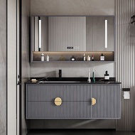 Q-8# Light Luxury Bathroom Cabinet Bathroom Table Basin Wash Basin Cabinet Combination Simple Modern Smart round Mirror