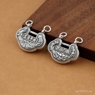 Safe Lock Safe Double Ring s999 Pendant Chinese Style Hard Pure Silver Long Life Lock 3D Retro Fortu