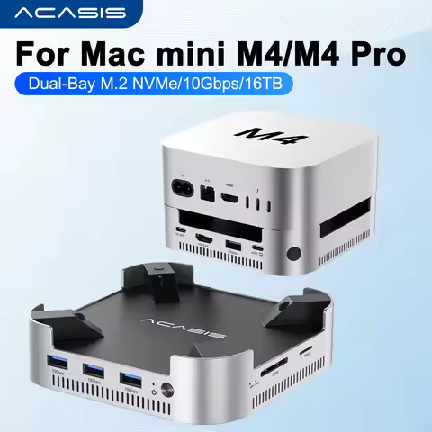 Acasis Mac Mini Docking Station USB C Hub with Dual-bay M.2 NVMe SSD Enclosure 10Gbps USB-A Splitter