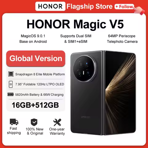 Global Version HONOR Magic V5 5G Smartphone Snapdragon 8 Elite 7.95" Foldable OLED 5820mAh Battery S