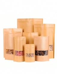 50入組牛皮紙袋：可立式再封口拉鍊袋,適用於茶葉、咖啡、糖果等