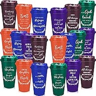 Pack of 40 Christian Coffee Cups with Lids - 470 ml Reusable Coffee To Go Cups with Bible Verses - P
