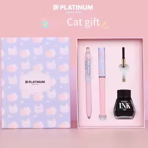 Platinum Little Meteor Fountain Pen PQ-500SA "Lucky Cat" Gift Set - Student Calligraphy Practice Sta