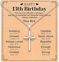 Happy 10th/11th/12th/13th/14th/15th/16th/17th/18th/21st Birthday Gifts for Girls Her, Cross Necklace