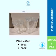 [50pcs] PET Cup, Plastic Cup 16oz, 24oz (THICK)