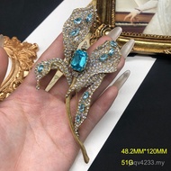 Women Middle-aged Diamond Old Corsages Hundred Retro Style Pins Elegant Backflow Sapphire with Gold 