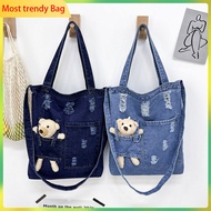 2023 Korean Style Fashion Teddy Dear Cross Body bag Casual Women Denim Messenger Shoulder Bag Large Capacity IN Simple Portable Mini Handbag Canvas Tote Bag