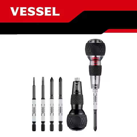 VESSEL Ball Grip Impactor Screwdriver Set with Replacement Bits Interchangeable Cross Hexagonal Scre
