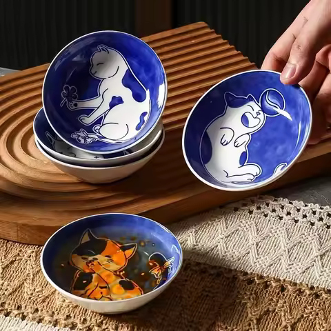 1/4pcs Ceramic Dessert Dessert Pickles Tableware Japanese Cute Creative Cartoon Lucky Cat Pattern Sp