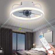 Modern Ceiling Fans with Lights and Remote, Dimmable Low Profile Ceiling Fan, Flush Mount Bladeless Ceiling Fan, Stepless Color Temperature Change and 6 Speeds