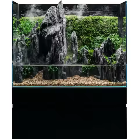 Integrated Paludarium Tank - All in One Aquarium w/Waterfall, Mist Maker, Water Pump, Modern Fish Ta