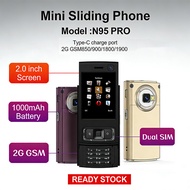 N95 PRO Mini Sliding Phone 2.0" Dual SIM 1000mAh Type-C 2G Feature Phone MP3 FM Radio Torch