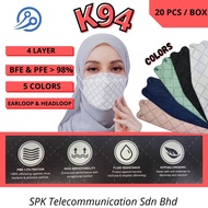 PREMIUM K94 Face Mask【 4 PLY 】/ KOREAN ADULT  [ HEADLOOP & EARLOOP ] ( 20 PCS / BOX ) | 5 COLORS