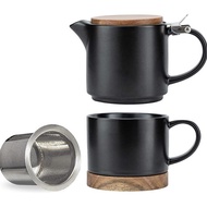 Taimei Set Teko Hitam Modern Keramik Waktu Minum Teh 10Oz Teko dengan Infuser dan Set Teh Cangkir Te