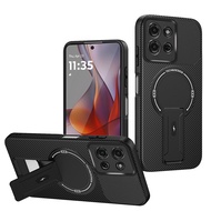 For Moto G75 Carbon Fiber Magnetic Stand Shockproof Phone Case For Motorola Moto G75 Funda Lens Prot