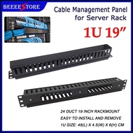 1U 19" Inch 24-Port Server Rack Cable Management Panel c/w Cover (24 Wiring Duct)