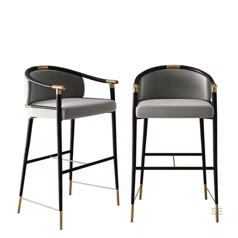 Retro Dining Backrest Metal Bar Chair High European Nordic Black Gold Legs Bar Stool Counter Modern