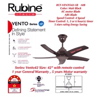 Rubine Remote Control Ceiling Fan RCF-VENTO42-5B MB (Matt Black) 42 inch AC Motor (4-Speed) - Rubine Ceiling Fan