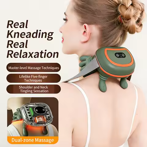 Bionic Heated Shoulder and Neck Massager with Fingers 4D Kneading Massage Device Simulates A Real Pa