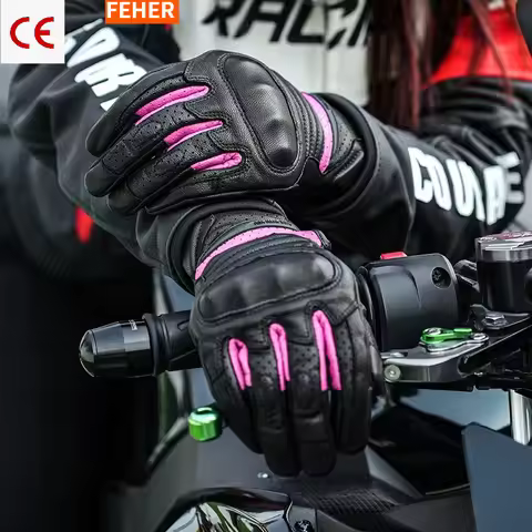 FEHER Summer Motorcycle Gloves Woman 100% Genuine Leather Ventilated & Breathable Wear-resistant Ant