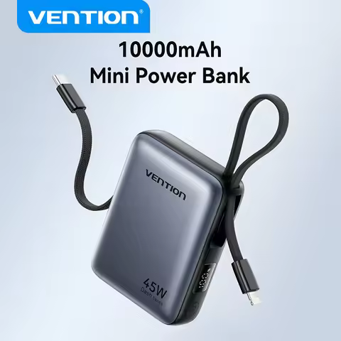 Vention 10000mAh 45W Power Bank Fast Charging Built-in C&L Portable Charger for iPhone Samsung Galax