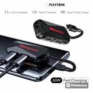 Plextone Type C to 3.5 + Type C GS1 conversion Jack with fast charging, gaming mic