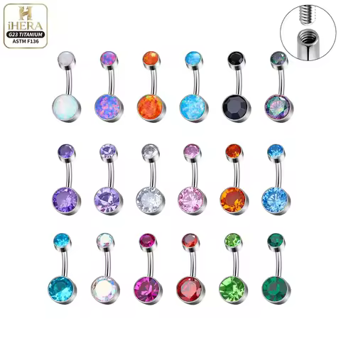 ASTM F136 Titanium Internal Thread Belly Button Rings Sparkly Round CZ Navel Piercing Set Body Jewel