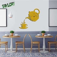 TAYLOR1 Acrylic Mirror Wall Clock, DIY Silent Teapot Wall Clock Sticker, Funny 3D Teapot Design Easy to Read 3D Decorative Clock Office