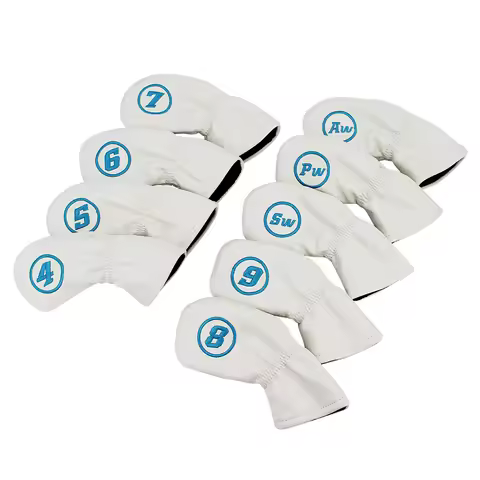 9 Pcs/Set Golf Headcovers For Iron Set Clubs Blue Red White Black Color Waterproof PU Golf Iron Cove