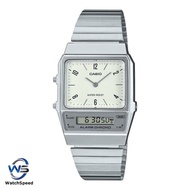 Casio AQ-800E AQ-800E-7A2 Vintage Analog Digital Dual Time Stainless Steel Bracelet White Dial Quart