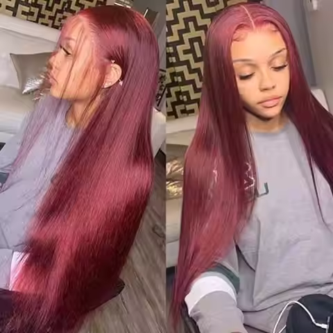 99J Burgundy Red Lace Front Human Hair Wigs Colored 13x6 HD Lace Frontal Wig Straight 100% Human Hai