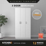 KitchenZ 2 3 door wardrobe large sliding open door almari baju kayu 2 3 pintu mirror cermin with drawer open storage