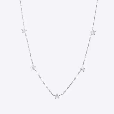 VEWANT 925 Sterling Silver Star CZ Ziron Pave Charm Beads Necklace Long Chain Wedding Fine Jewelry G