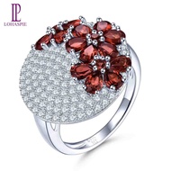 Natural Red Garnet 2.85 Carats 925 Silver Womens Ring Wedding Engagement Unique Special Design Jewel