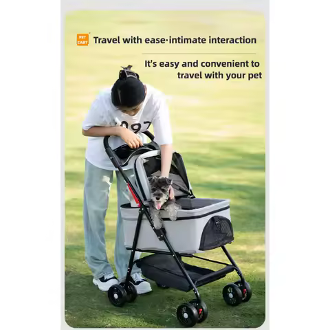 3-in-1 Folding Dog Stroller Pet Stroller 4 Wheel Foldable Pet Stroller with Detachable Carrier Stora