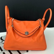 Hermes愛馬仕 Lindy30橘色銀扣 手提包