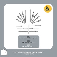 100 PCS 3/16" Aluminium Blind Rivet ( 3/16" X 3/8" | 3/16" X 1/2" | 3/16" X 5/8" | 3/16" X 3/4" | 3/