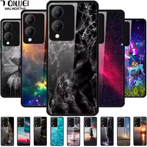 For Vivo Y17s 4G Case Tempered Glass Fashion Hard Back Cover For Vivo Y17S 4G Cases Space Star Cool 