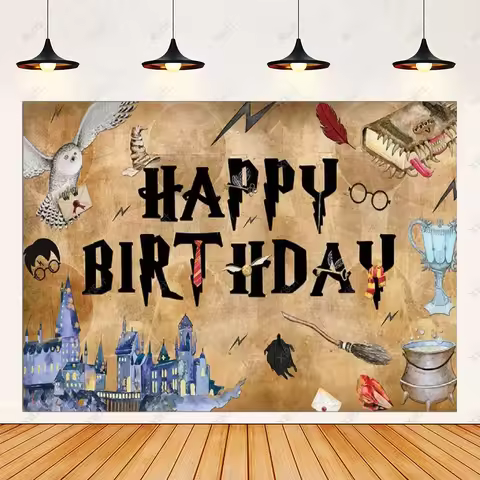 Cartoon Wizard Castle Magic Academy Background Children Birthday Party Cake Table Decoration 9 3/4 P