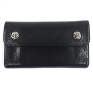 成色極佳：Chrome Hearts 威拂皮革十字扣匕首拉鍊長威拂皮夾，黑色，銀色五金配件。男士款。