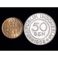 1952&amp;1958 2 Different Indonesia 50sen coins lot EF/AU