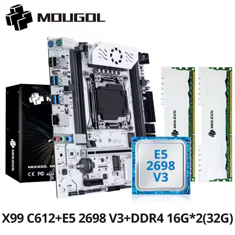 MOUGOL X99 Gaming Motherboard Kit LGA 2011-3 with Xeon E5-2698 V3 CPU & 32G (16G*2) DDR4 2133MHz RAM