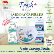 FRESH+ Chamomile 4 in 1 Laundry Detergent + Refill pack + Anti dye Sheets(110 pods +dye sheet box *2