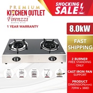 Firenzzi 8.0kW 2 Burner Free Standing Tempered Glass Top Gas Stove | FS-148 | FS148 | Gas Dapur